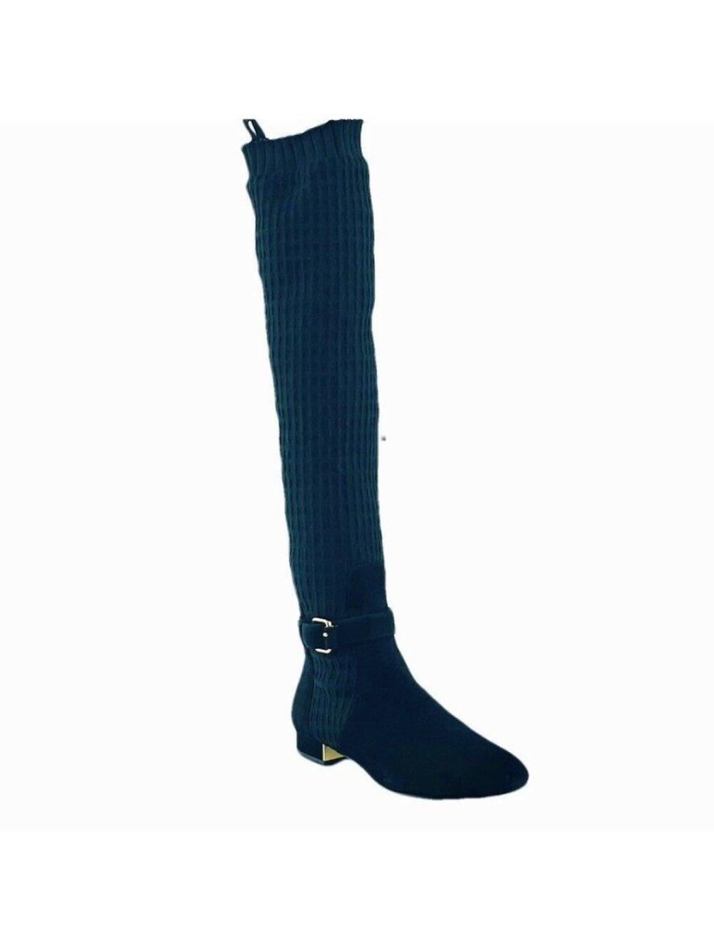 Massimo Dutti Over-The-Knee Boots Size 4 Black Suede & Ribbed Knit